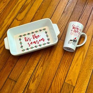 Artisan Baking dish (never used) and coffee mug